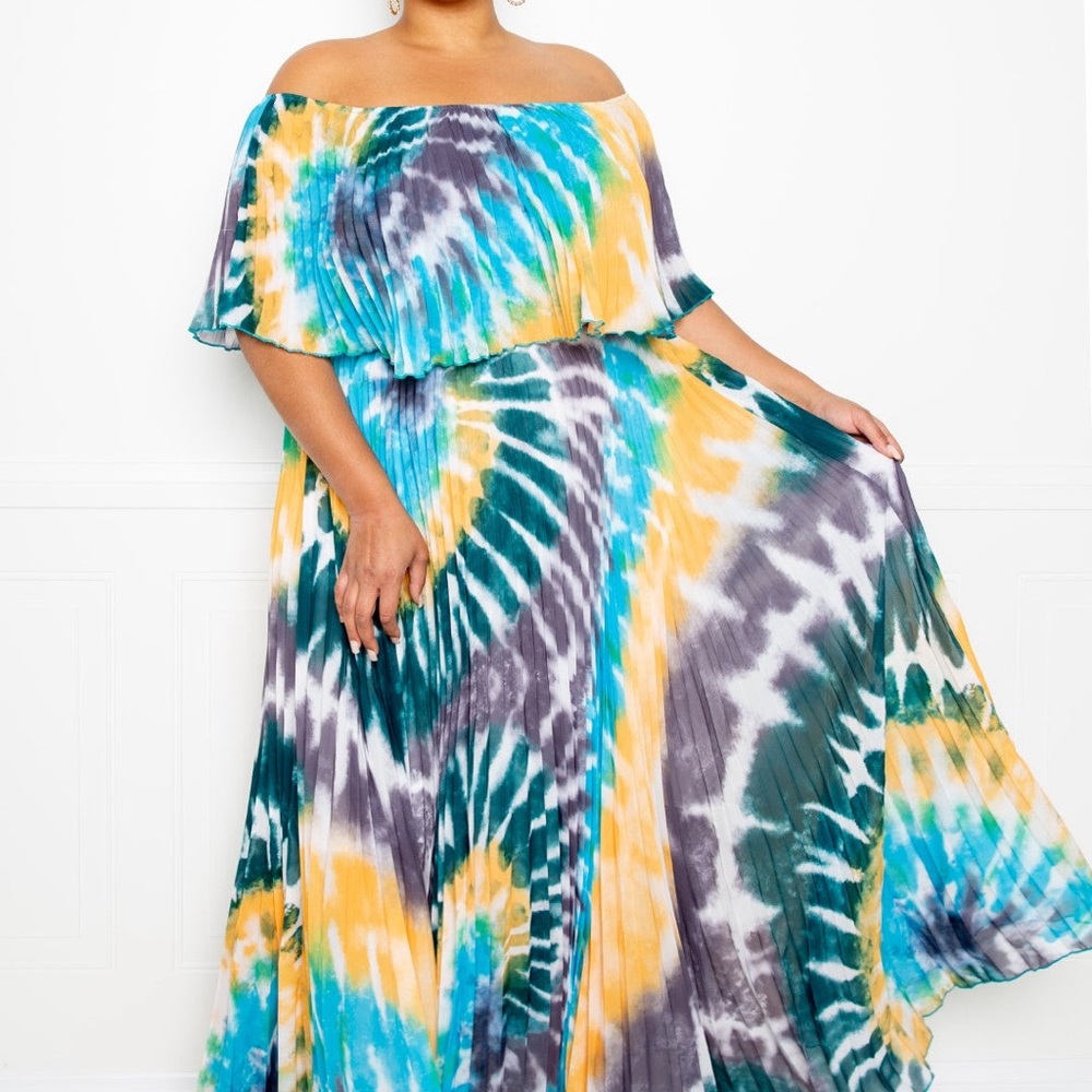 Tie Dye Pleated Maxi Dress